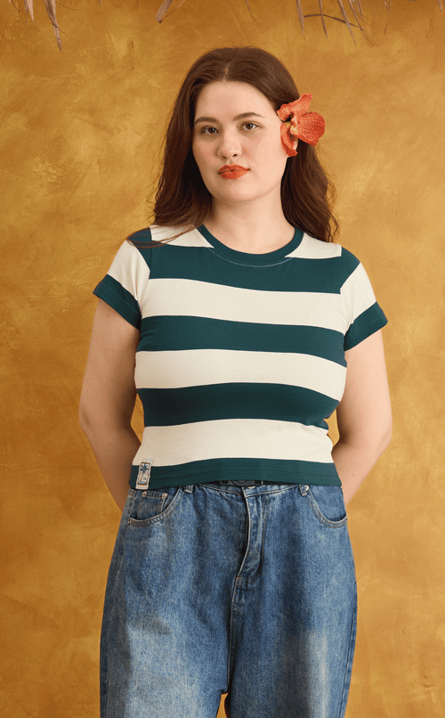 CHESCA TOP - TEAL STRIPES
