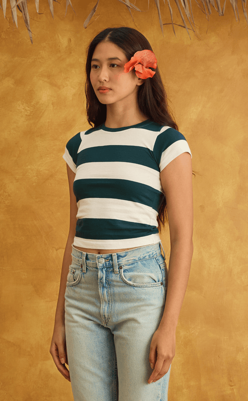 CHESCA TOP - TEAL STRIPES