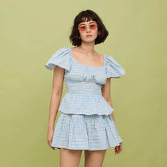 STACY SKORT - BLUE MICROPLAID