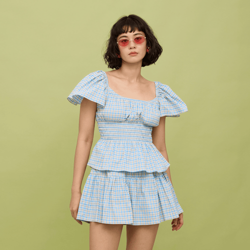 STACY SKORT - BLUE MICROPLAID