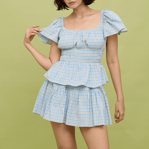 STACY SKORT - BLUE MICROPLAID