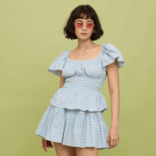 STACY SKORT - BLUE MICROPLAID