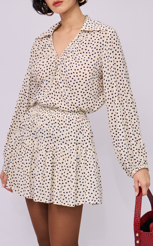 ELISSE TOP - WHITE MICRO POLKA