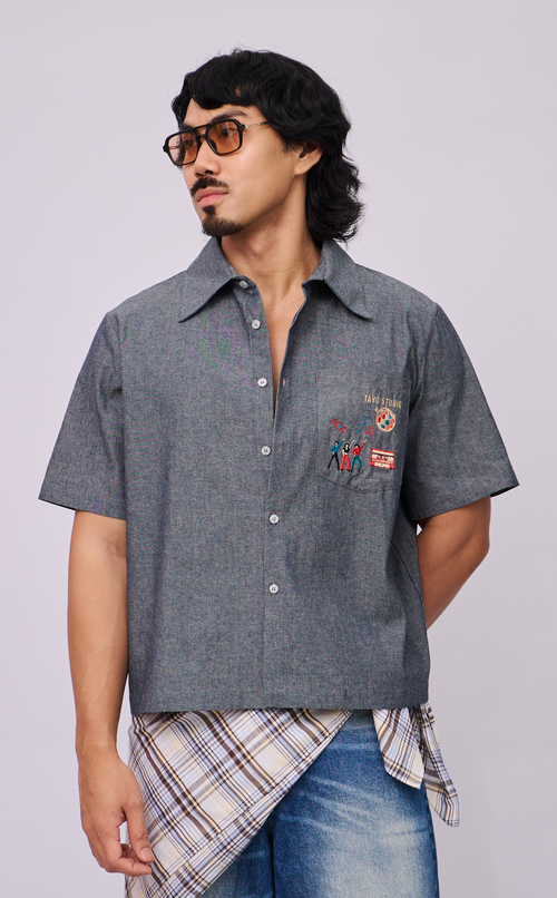 PINO TOP - GRAY DENIM CHAMBRAY DISCO