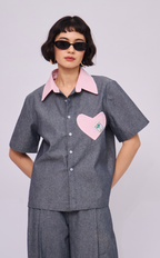 PINO TOP - GRAY DENIM CHAMBRAY HEART