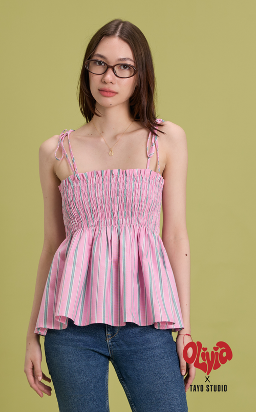 OLI TOP - PINK GREEN STRIPES