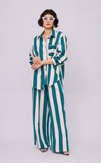RANDY PANTS - TEAL STRIPES LINEN