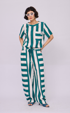 GOMEZ PANTS - TEAL STRIPES LINEN