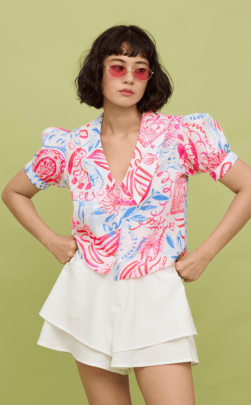 DANI TOP - NEON TROPICAL LINEN