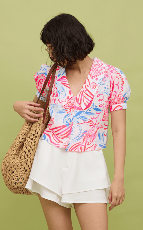 DANI TOP - NEON TROPICAL LINEN