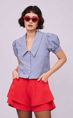 DANI TOP - BLUE STRIPES SEERSUCKER