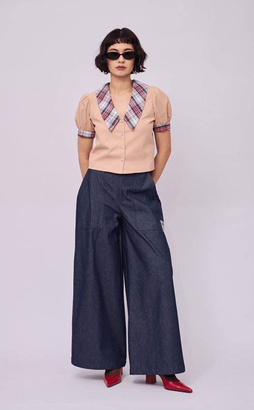 DANI TOP - COMBI NUDE PLAID