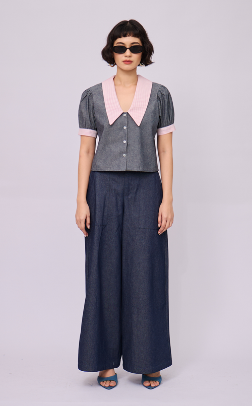 DANI TOP - GRAY DENIM CHAMBRAY
