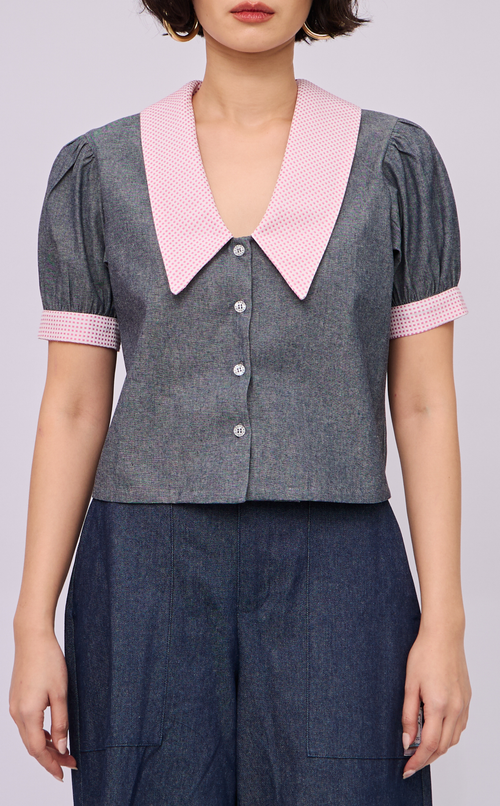 DANI TOP - GRAY DENIM CHAMBRAY