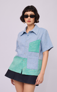 NINYO SHIRT - BLUE AND GREEN CHEVRON