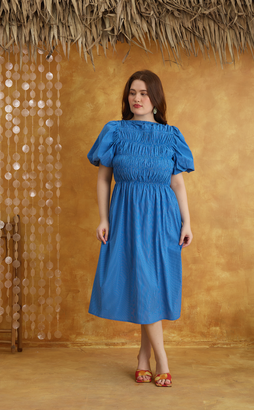 ELENA DRESS - BLUE GRID