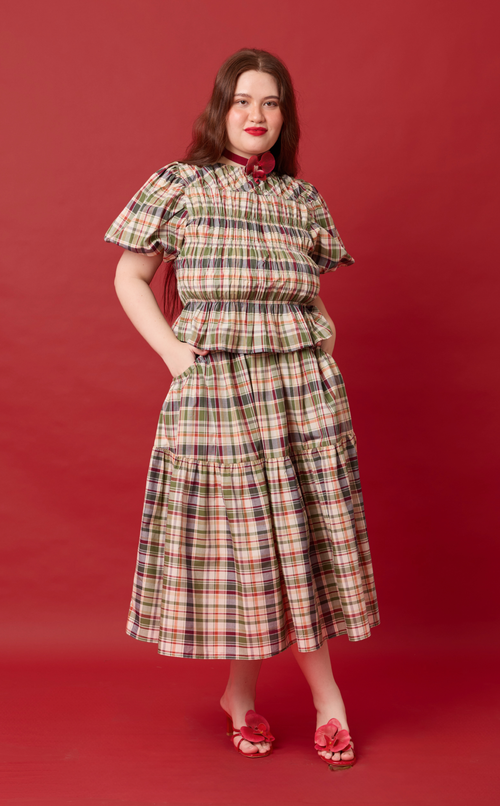 ELENA TOP - OLIVE PLAID