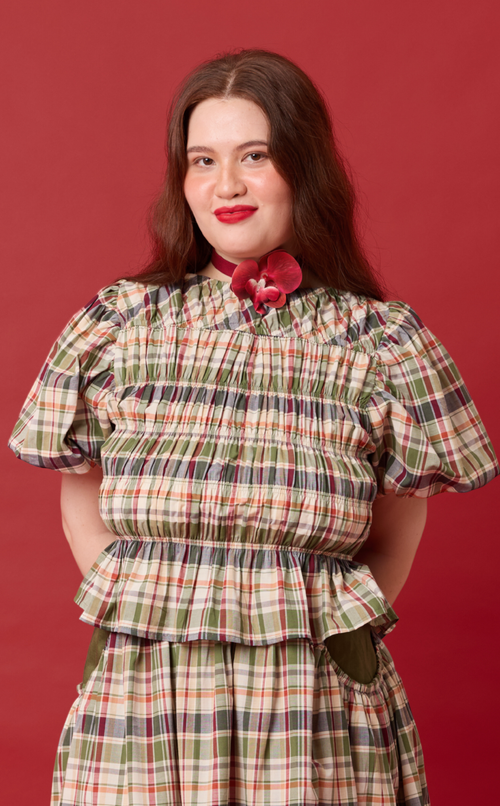 ELENA TOP - OLIVE PLAID