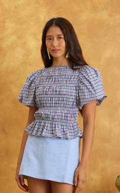 ELENA TOP - PURPLE GREEN MICRO PLAID Shop.TayoStudio