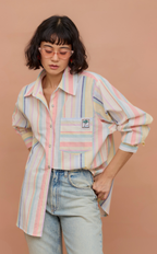ESCOLTA TOP - PASTEL MULTICOLOR STRIPES w/ EMBLEM