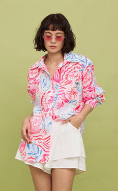 ESCOLTA TOP - NEON TROPICAL LINEN w/ EMBLEM