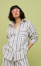 ESCOLTA TOP - BLACK AND WHITE STRIPES w/ EMBLEM