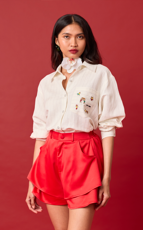 ESCOLTA TOP - WHITE CHALK STRIPES w/BAYANIHAN EMBRO