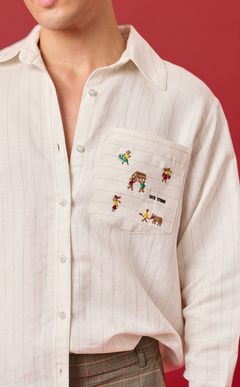 ESCOLTA TOP - WHITE CHALK STRIPES w/BAYANIHAN EMBRO