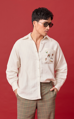 ESCOLTA TOP - WHITE CHALK STRIPES w/BAYANIHAN EMBRO