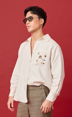 ESCOLTA TOP - WHITE CHALK STRIPES w/BAYANIHAN EMBRO