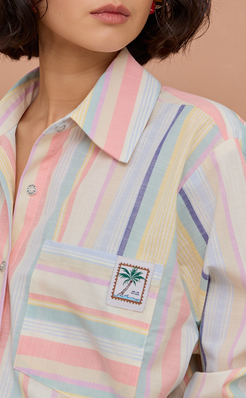 ESCOLTA TOP - PASTEL MULTICOLOR STRIPES w/ EMBLEM