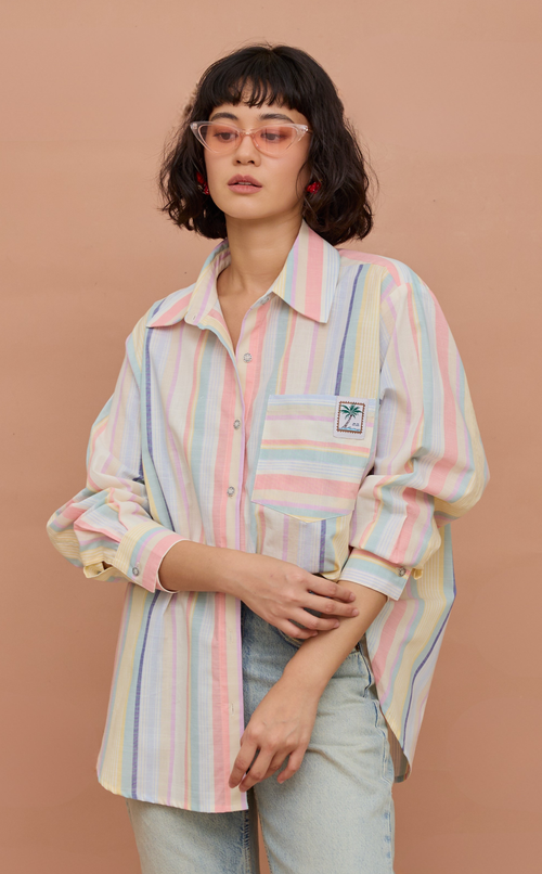ESCOLTA TOP - PASTEL MULTICOLOR STRIPES w/ EMBLEM