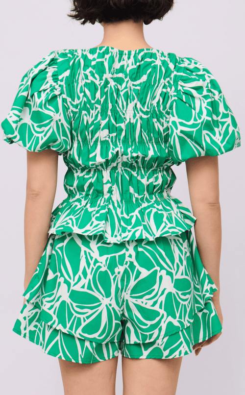 ELENA TOP - GREEN FLOWER LINE