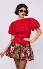 ELENA TOP - RED POPLIN