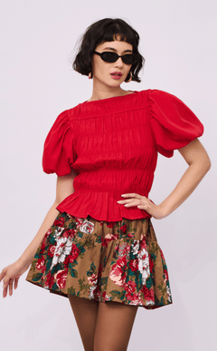 ELENA TOP - RED POPLIN