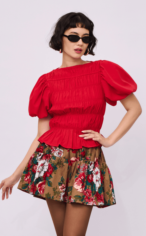 ELENA TOP - RED POPLIN