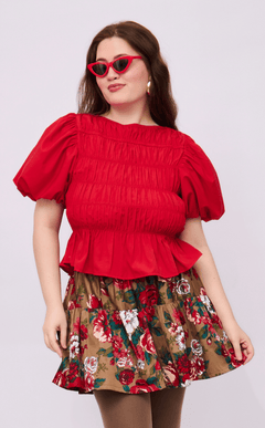 ELENA TOP - RED POPLIN