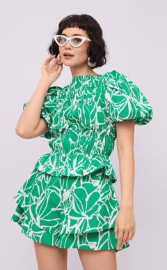 ELENA TOP - GREEN FLOWER LINE