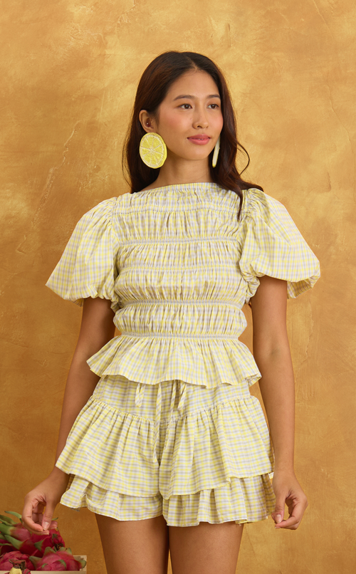 ELENA TOP - YELLOW MICRO PLAID