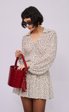 ELISSE TOP - WHITE MICRO POLKA