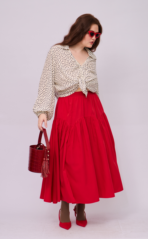 ELISSE TOP - WHITE MICRO POLKA