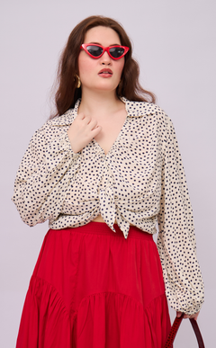 ELISSE TOP - WHITE MICRO POLKA