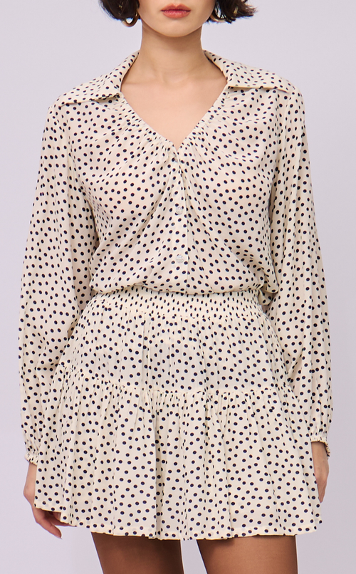 ELISSE TOP - WHITE MICRO POLKA
