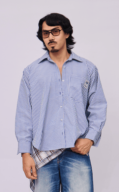 ESCOLTA TOP - BLUE STRIPES SEERSUCKER