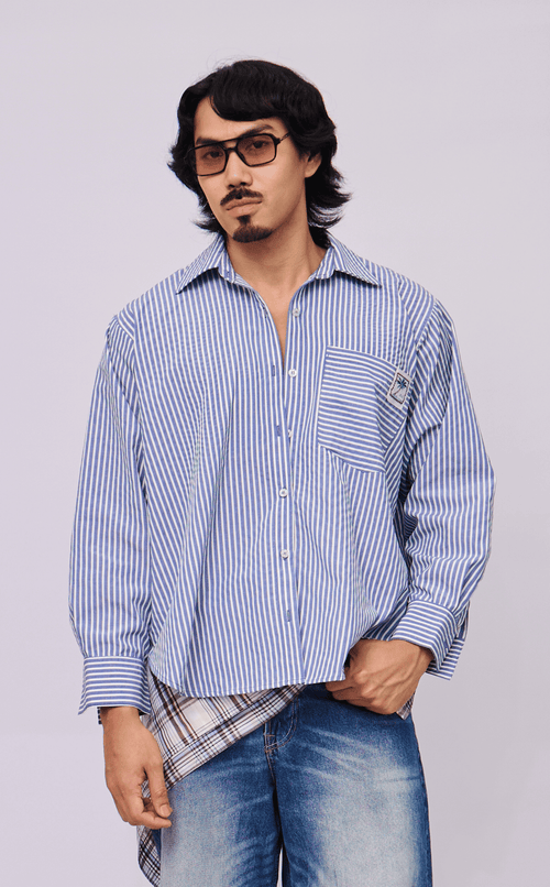 ESCOLTA TOP - BLUE STRIPES SEERSUCKER