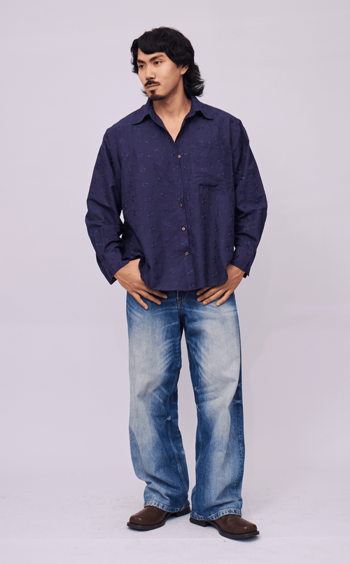 ESCOLTA TOP - NAVY BLUE EYELET