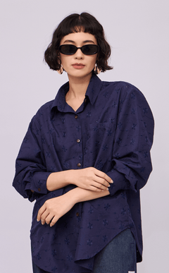 ESCOLTA TOP - NAVY BLUE EYELET