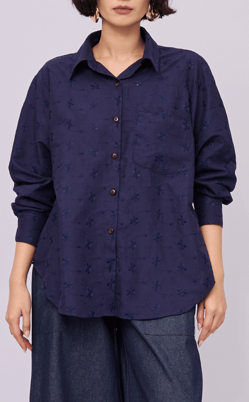 ESCOLTA TOP - NAVY BLUE EYELET