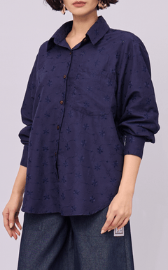 ESCOLTA TOP - NAVY BLUE EYELET