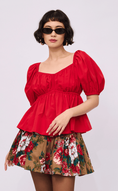 EYA TOP - RED POPLIN
